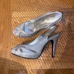 Lulu Townsend LT Natasha Silver Shimmer Slingback Heels